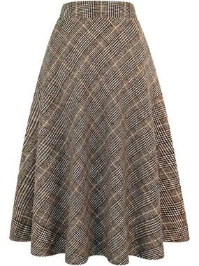 Womens Long Wool Plaid Skirts Aline High Waisted Warm Winter Skirts